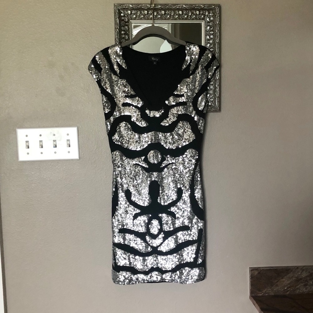 Sexy black & silver sequins mini dress size S